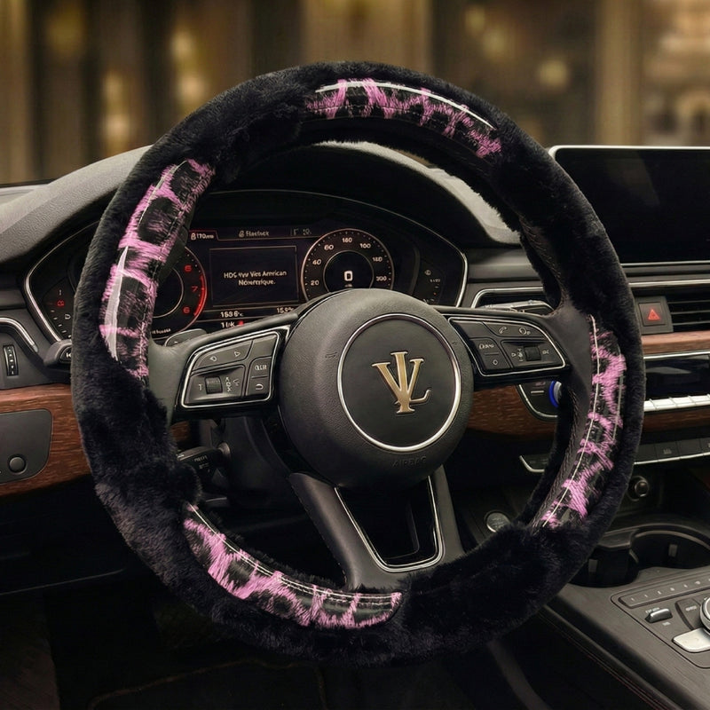 Valente Lusso The Notte Rosa Siyah ve Pembe Desenli Peluş Direksiyon Kılıfı