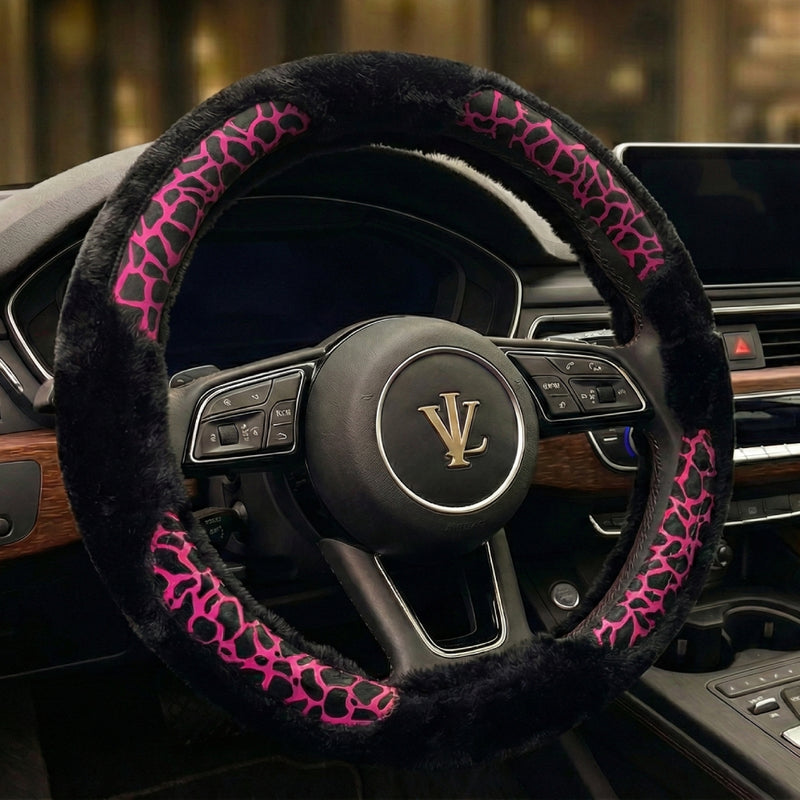 Valente Lusso The Magma Rosa Siyah ve Pembe Magma Desenli Peluş Direksiyon Kılıfı