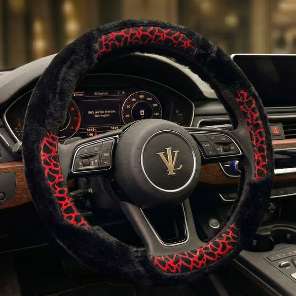 Valente Lusso The Red Magma Rosso Siyah ve Kırmızı Magma Desenli Peluş Direksiyon Kılıfı