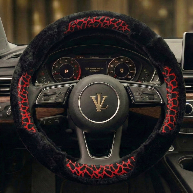 Yumuşak Dokulu Siyah Kırmızı Desenli Lüks Direksiyon Kılıfı Detayı - Valente Lusso