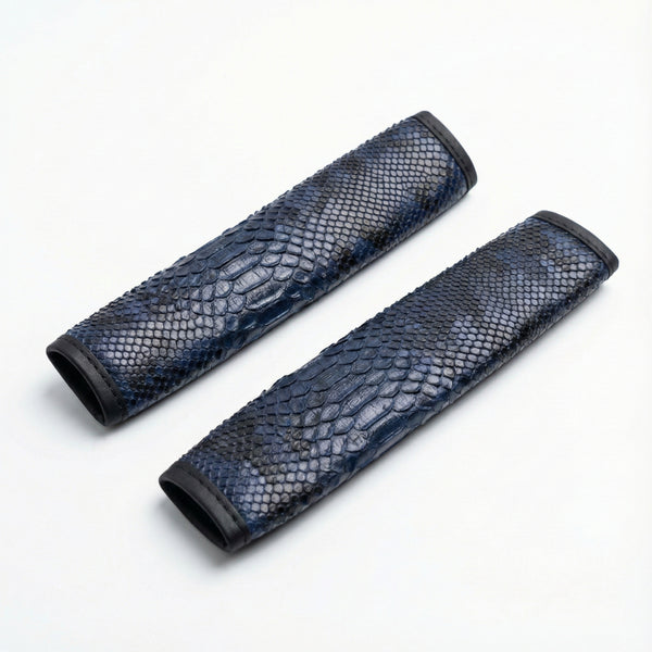 Valente Lusso Pitone Blu Notte Gece Mavisi Yılan Desenli Deri Kemer Pedi Takımı