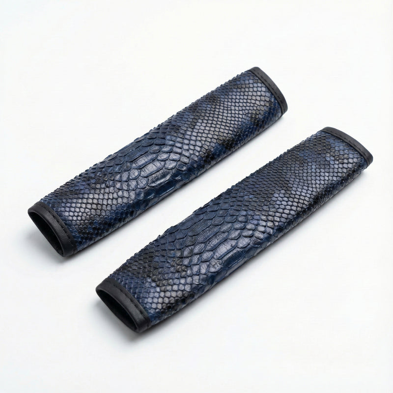 Valente Lusso Pitone Blu Notte Gece Mavisi Yılan Desenli Deri Kemer Pedi Takımı