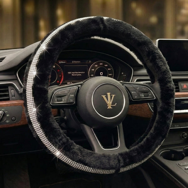 Valente Lusso The Midnight Shine Siyah Peluş ve Parlak Taşlı Direksiyon Kılıfı - Lüks Tasarım